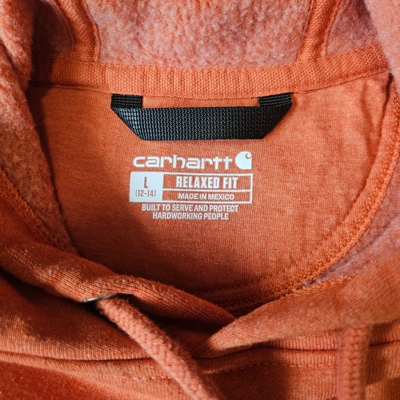 Carhartt Sweatshirt Womens L Orange Fleece Hoodie Relaxed Fit Workwear Cozy - Picture 4 of 13